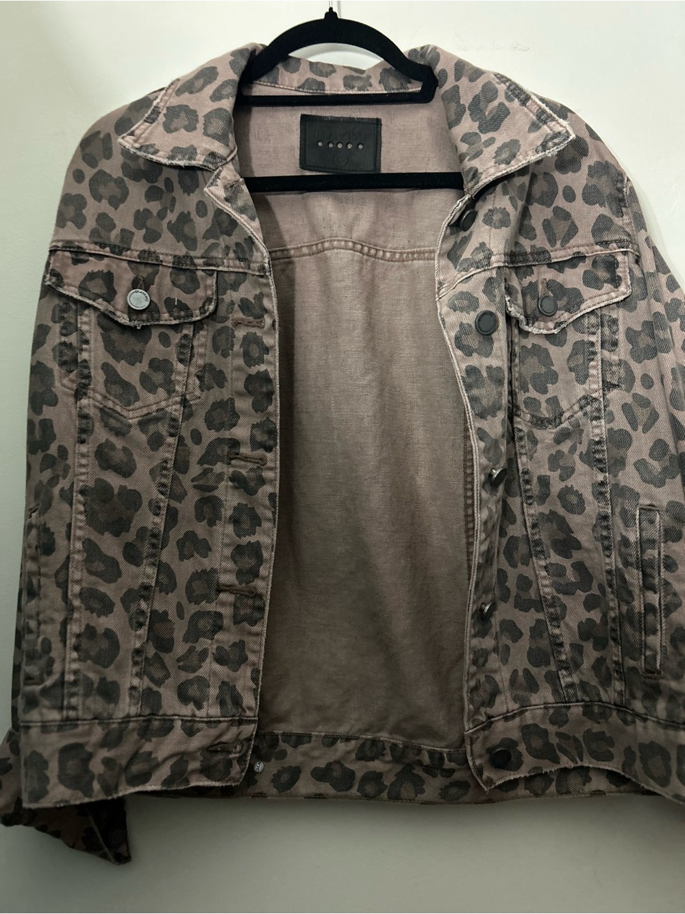 Blank NYC Taupe Leopard Print Denim Jacket